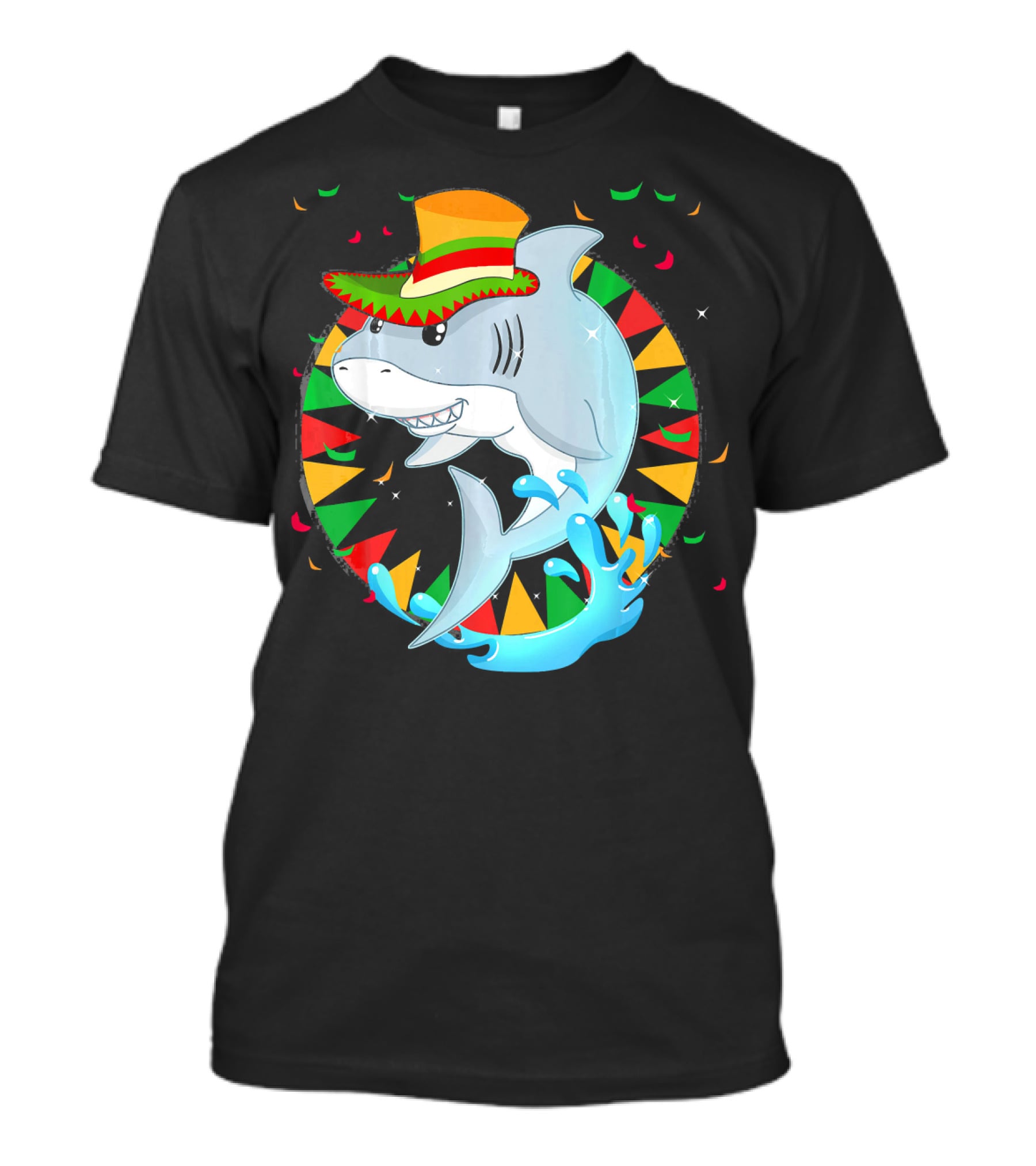 Cute Shark Cinco De Mayo 5th Of May Celebration Hat Sombrero Colorful Fiesta T-Shirt