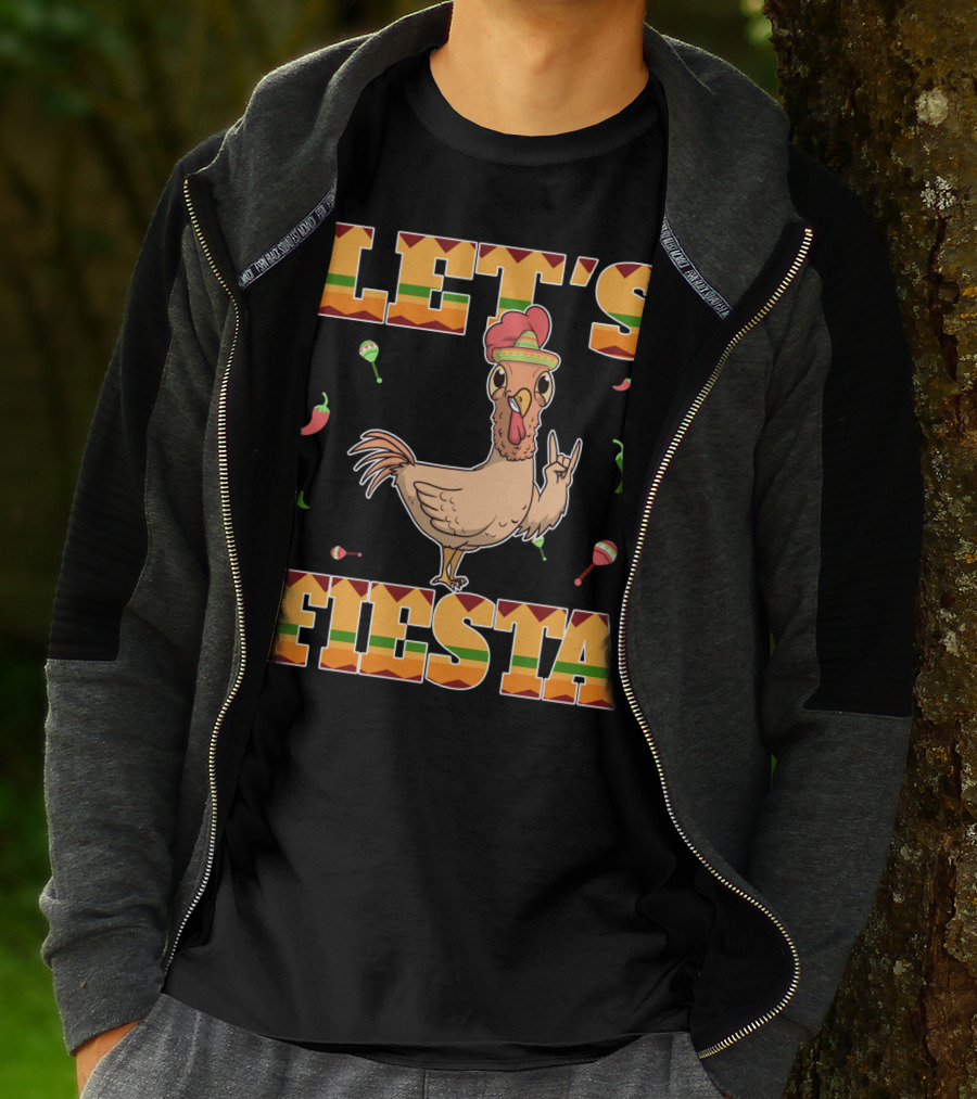 Let's Fiesta Chicken Cinco De Mayo Mexica Chili Peppers And Maracas T-Shirt