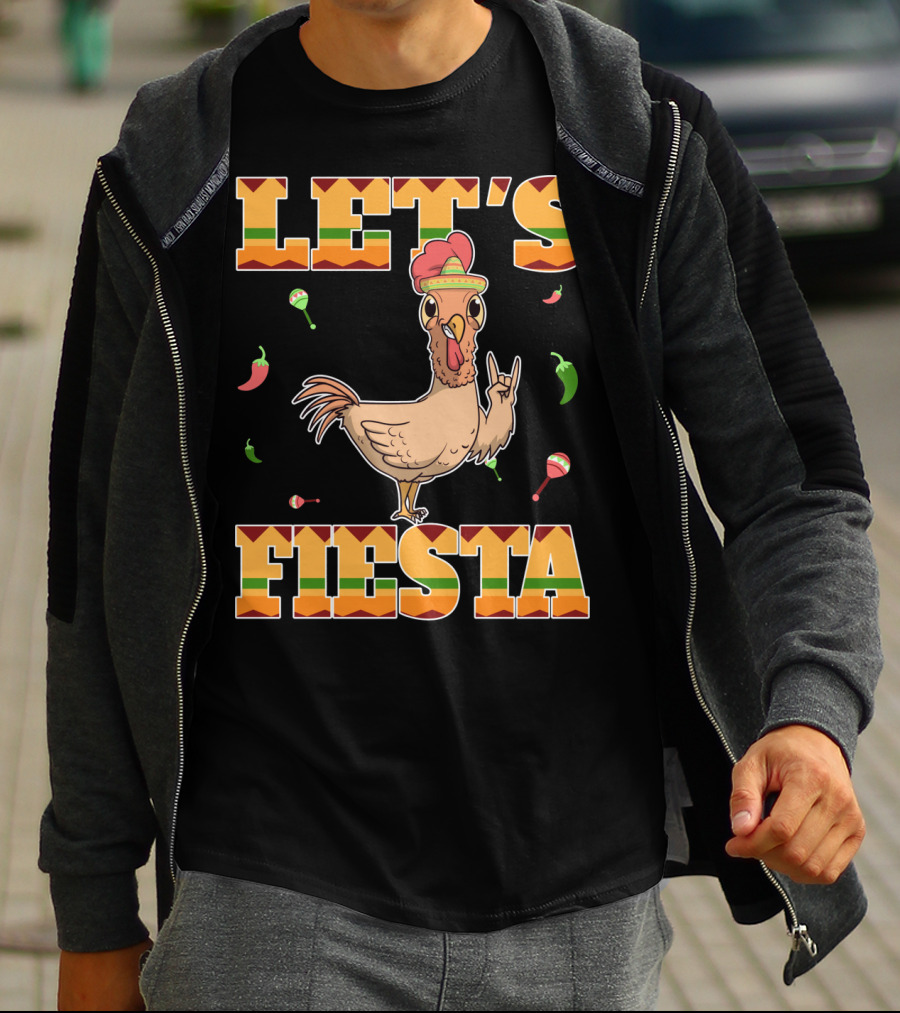 Let's Fiesta Chicken Cinco De Mayo Mexica Chili Peppers And Maracas T-Shirt