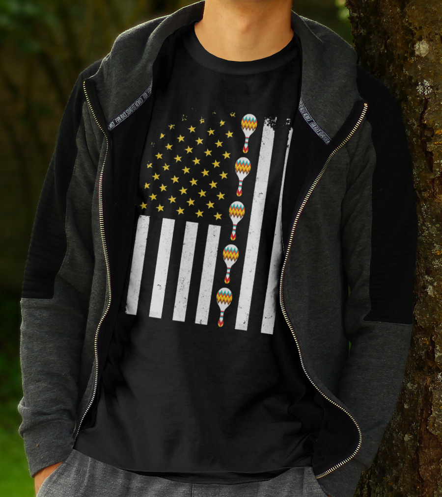 Cinco De Mayo Vintage American Flag With Maracas T-Shirt