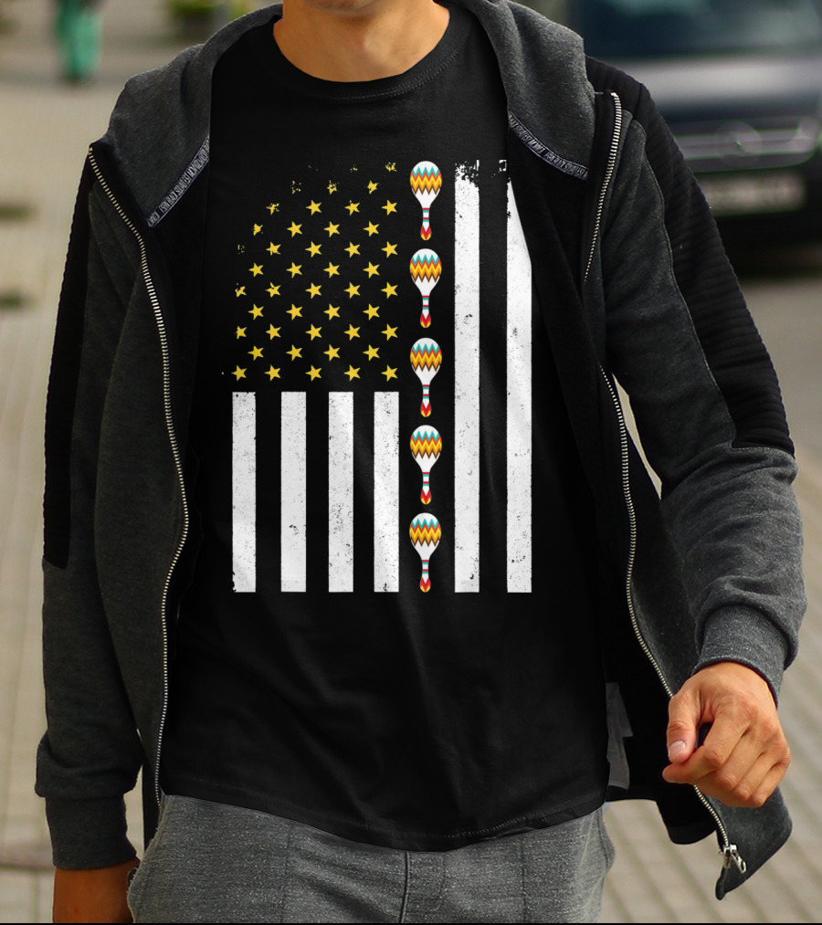 Cinco De Mayo Vintage American Flag With Maracas T-Shirt