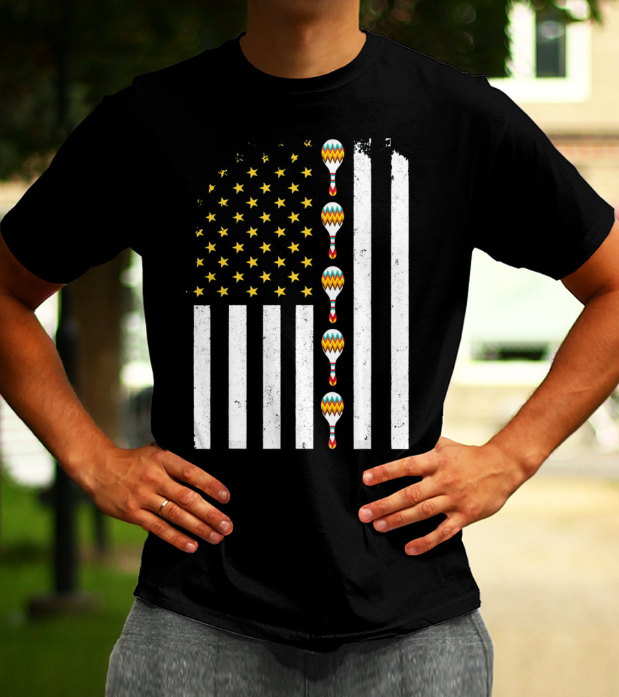 Cinco De Mayo Vintage American Flag With Maracas T-Shirt