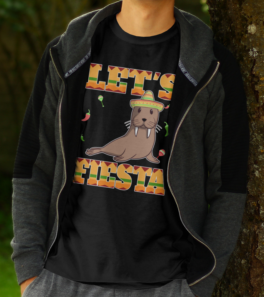 Let's Fiesta Walrus Sombrero Peppers Cinco De Mayo Mexican T-Shirt