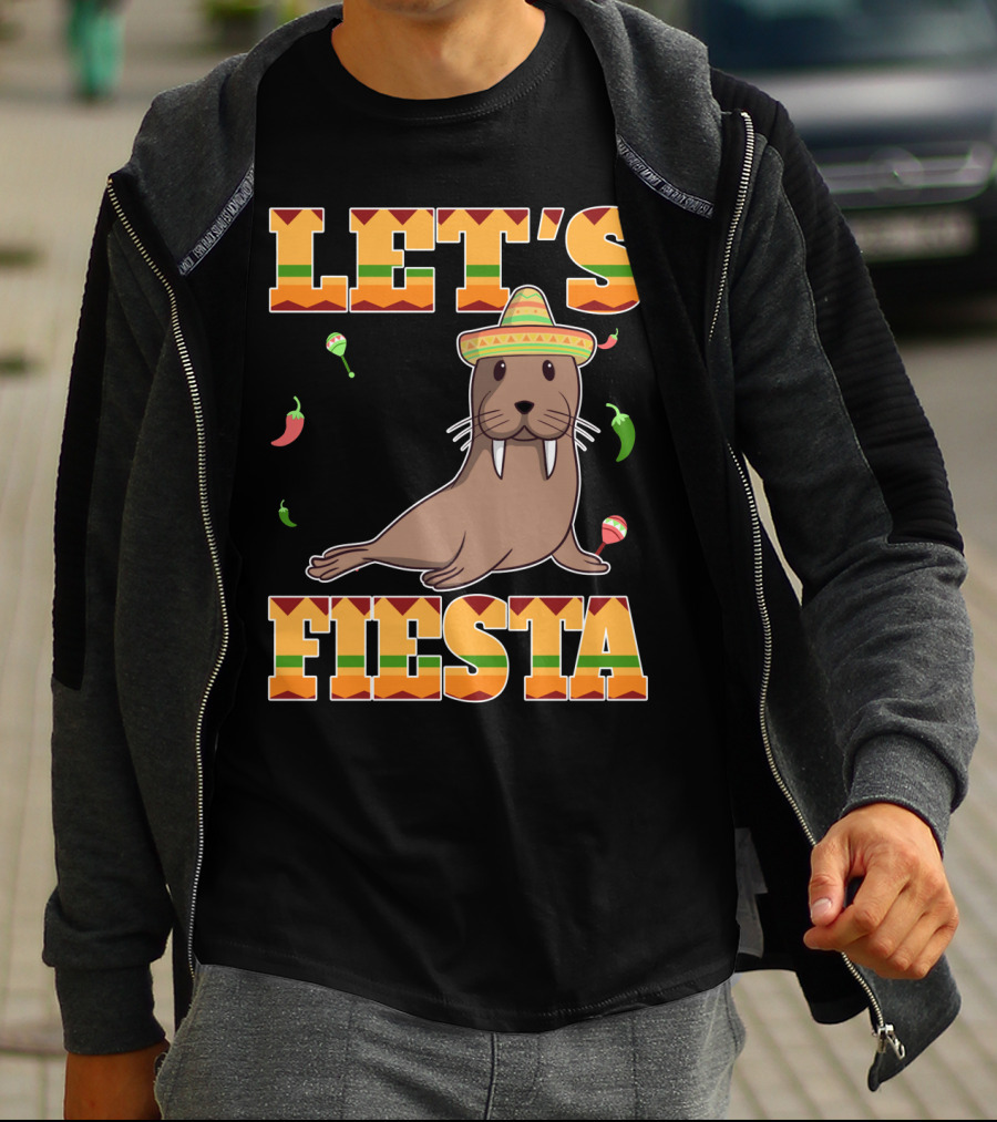 Let's Fiesta Walrus Sombrero Peppers Cinco De Mayo Mexican T-Shirt