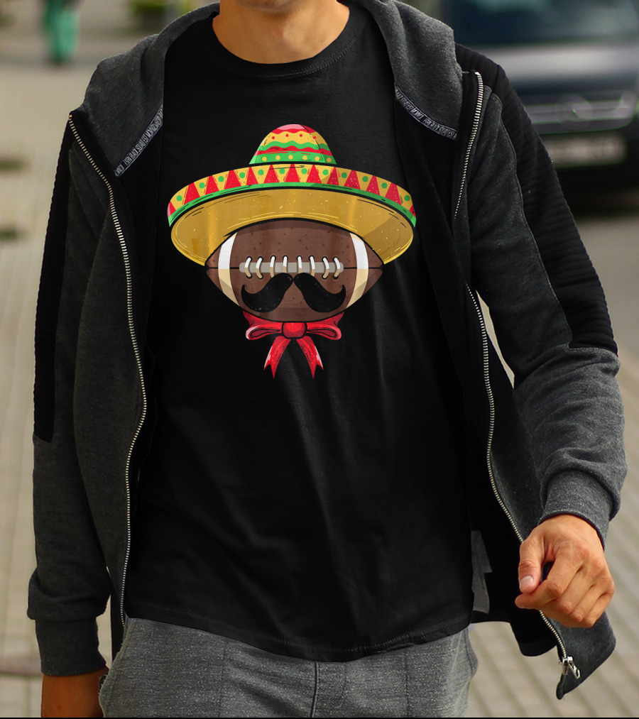 Cinco De Mayo Football Sombrero Mustache Mexican T-Shirt