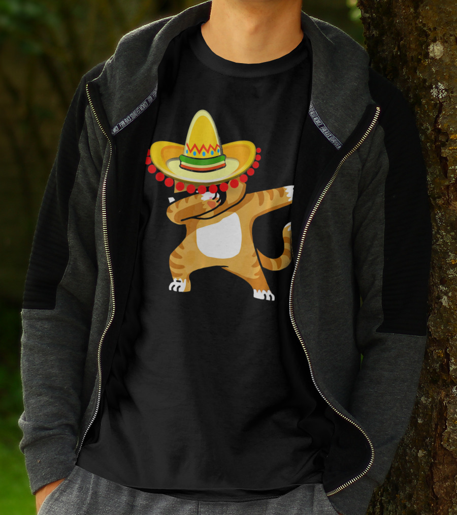 Cinco De Mayo Cat Dabbing Sombrero Fun T-Shirt