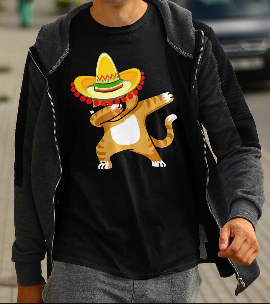 Cinco De Mayo Cat Dabbing Sombrero Fun T-Shirt
