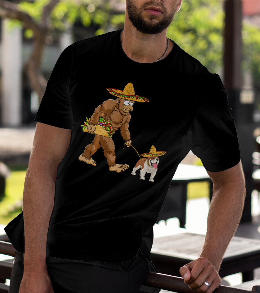 Bigfoot Taco Sombrero English Bulldog Fiesta T-Shirt