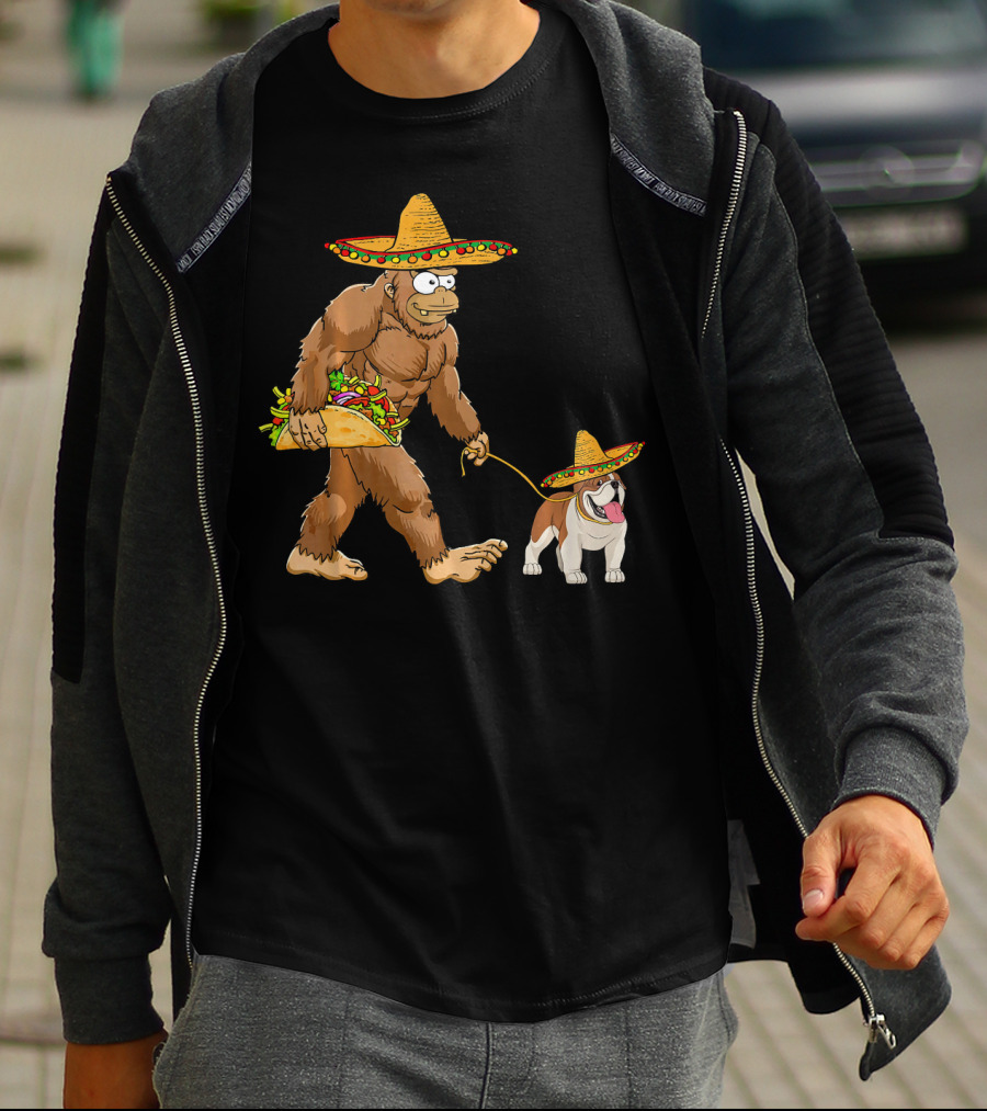 Bigfoot Taco Sombrero English Bulldog Fiesta T-Shirt