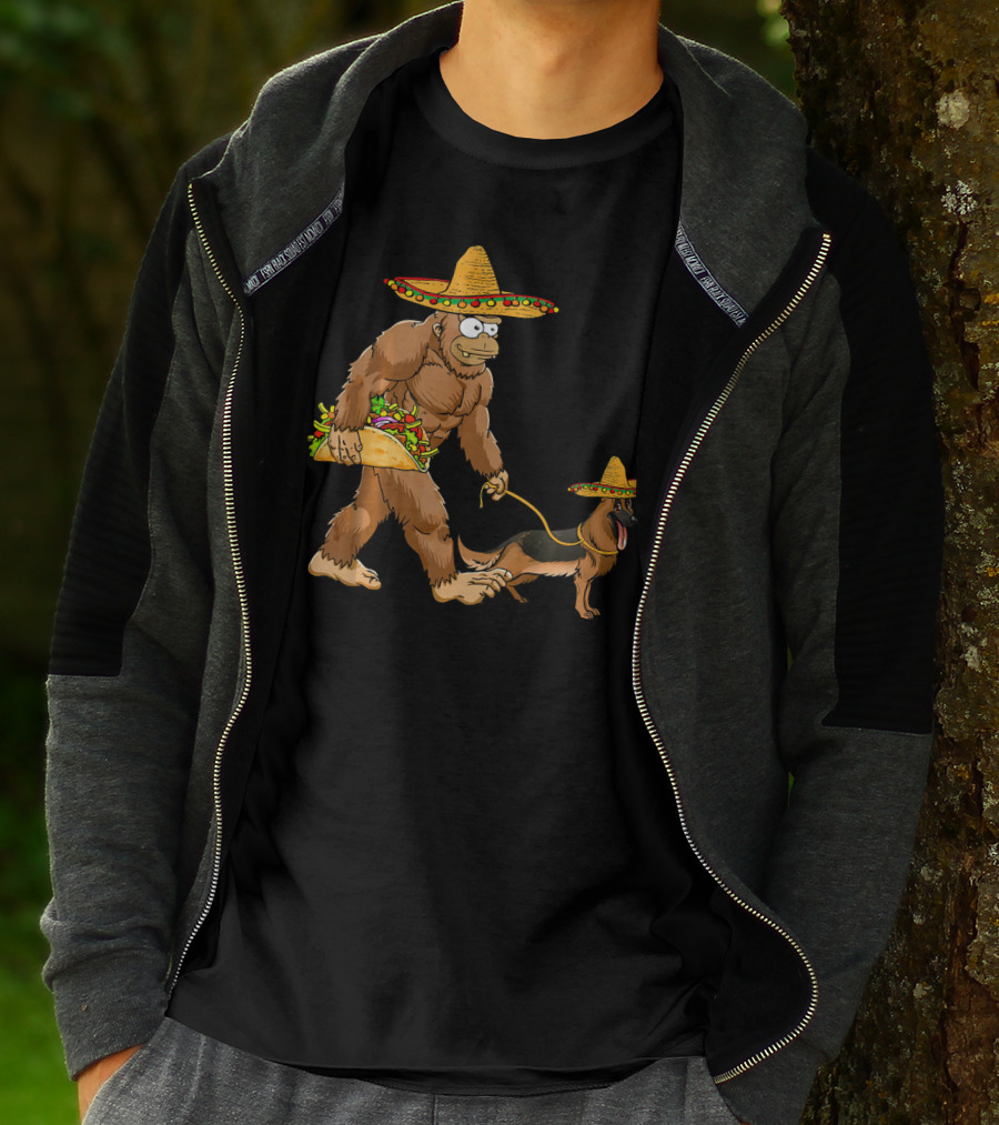 Bigfoot Sombrero Taco German Shepherd Duo T-Shirt