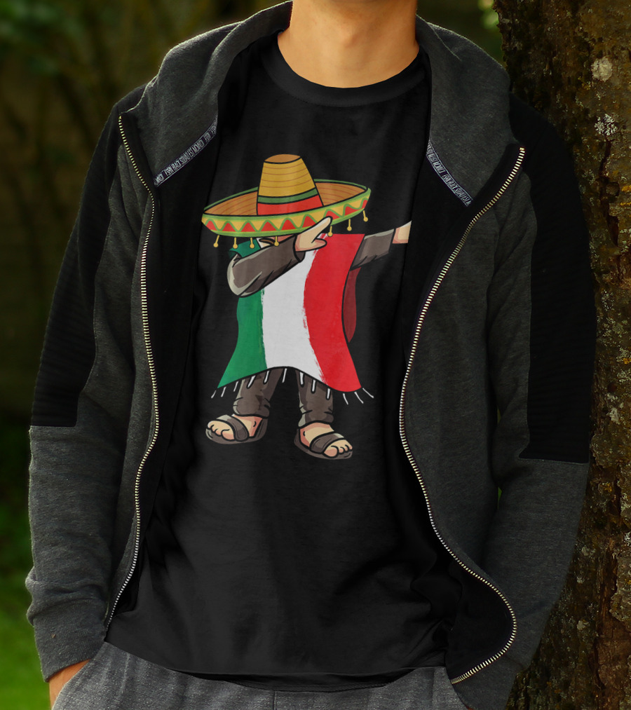 Mexican Flag Poncho Man Dabbing Cinco De Mayo Sombrero T-Shirt