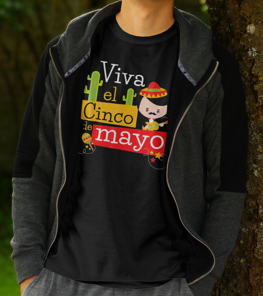 Viva El Cinco De Mayo Cactus Sombrero Guitar Mexico T-Shirt