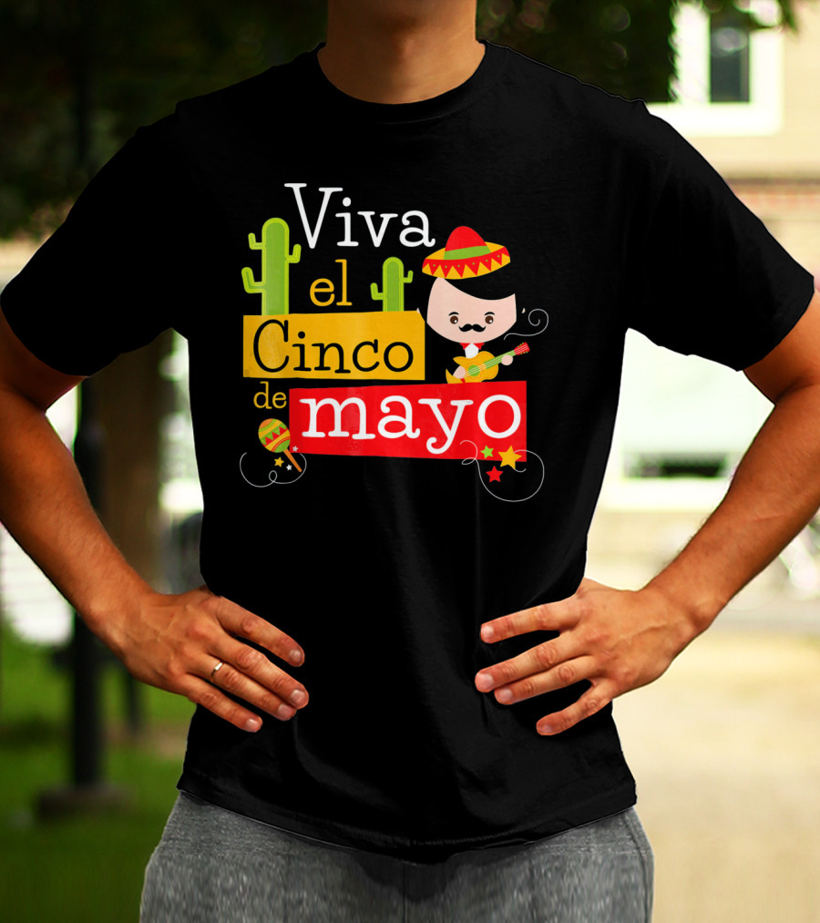 Viva El Cinco De Mayo Cactus Sombrero Guitar Mexico T-Shirt