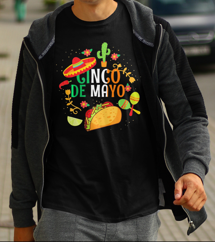 Cinco De Mayo Sombrero Taco Maracas Cactus Fiesta T-Shirt
