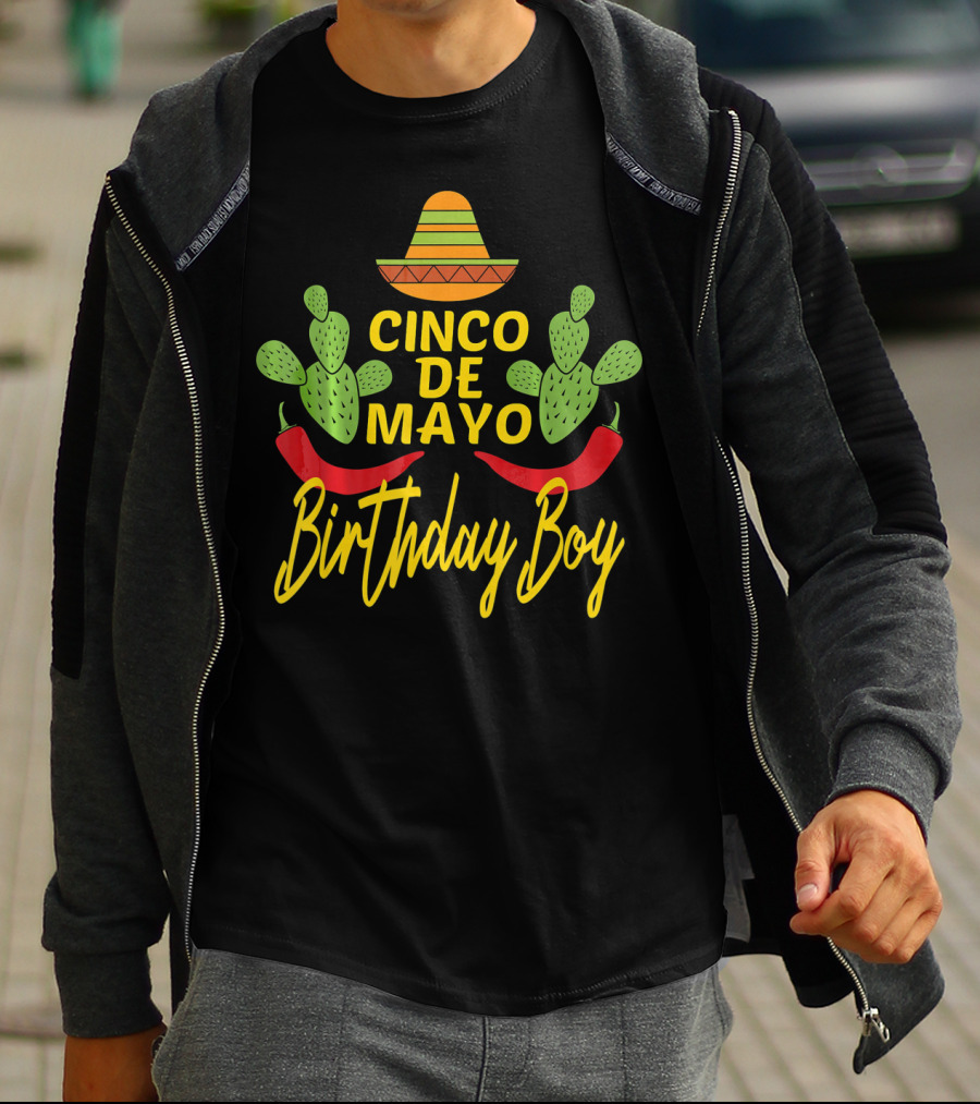 Cinco De Mayo Birthday Boy Sombrero Cactus Peppers T-Shirt