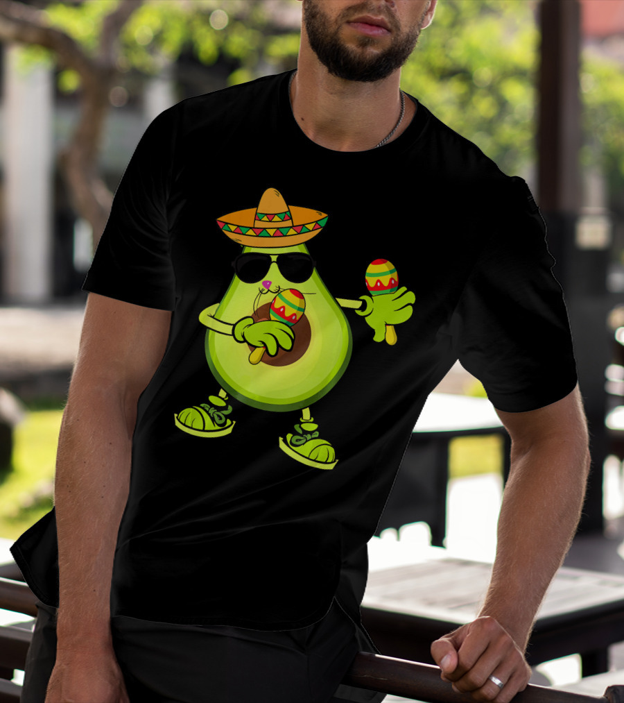 Dancing Avocado With Sombrero And Maracas T-Shirt