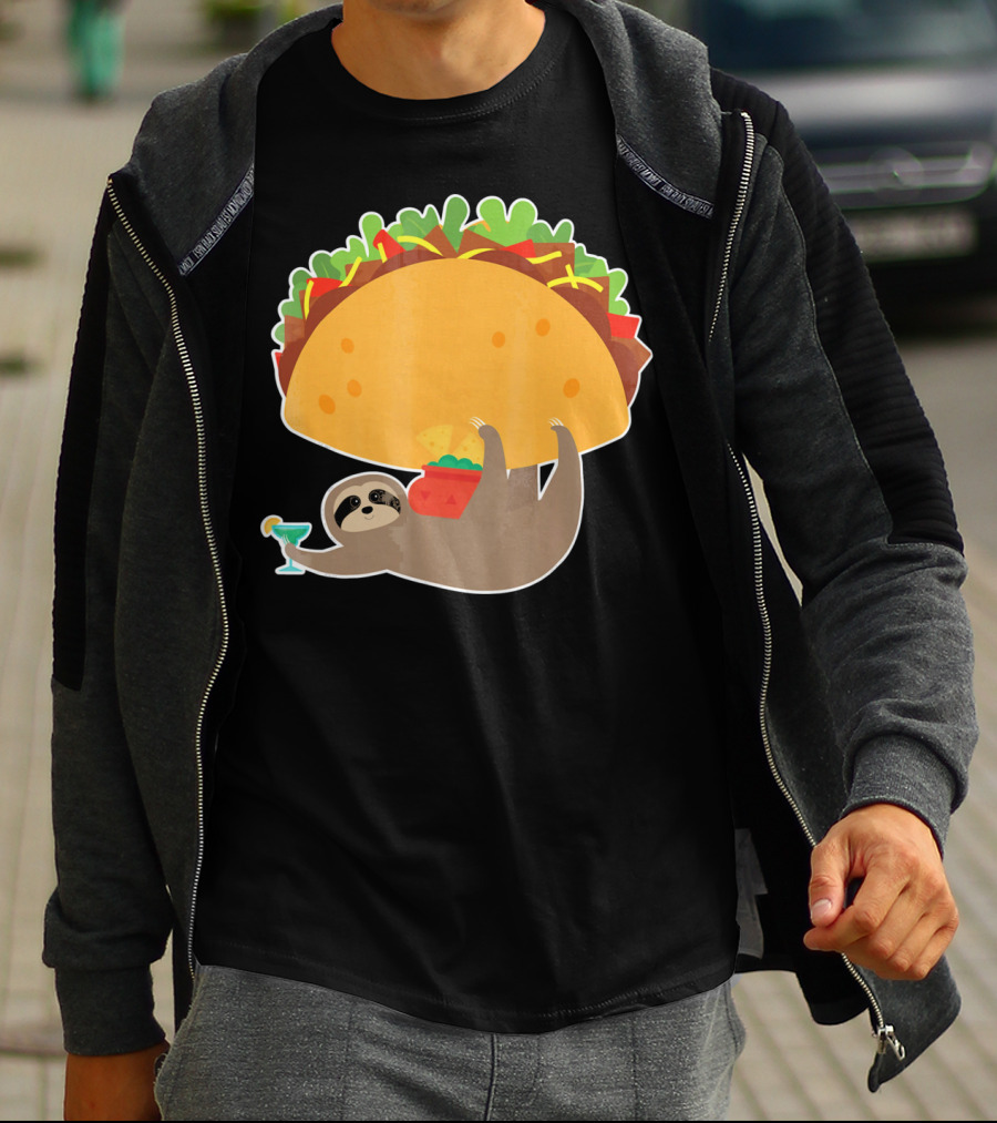 Funny Cinco De Mayo Sloth Taco Holding Margarita T-Shirt