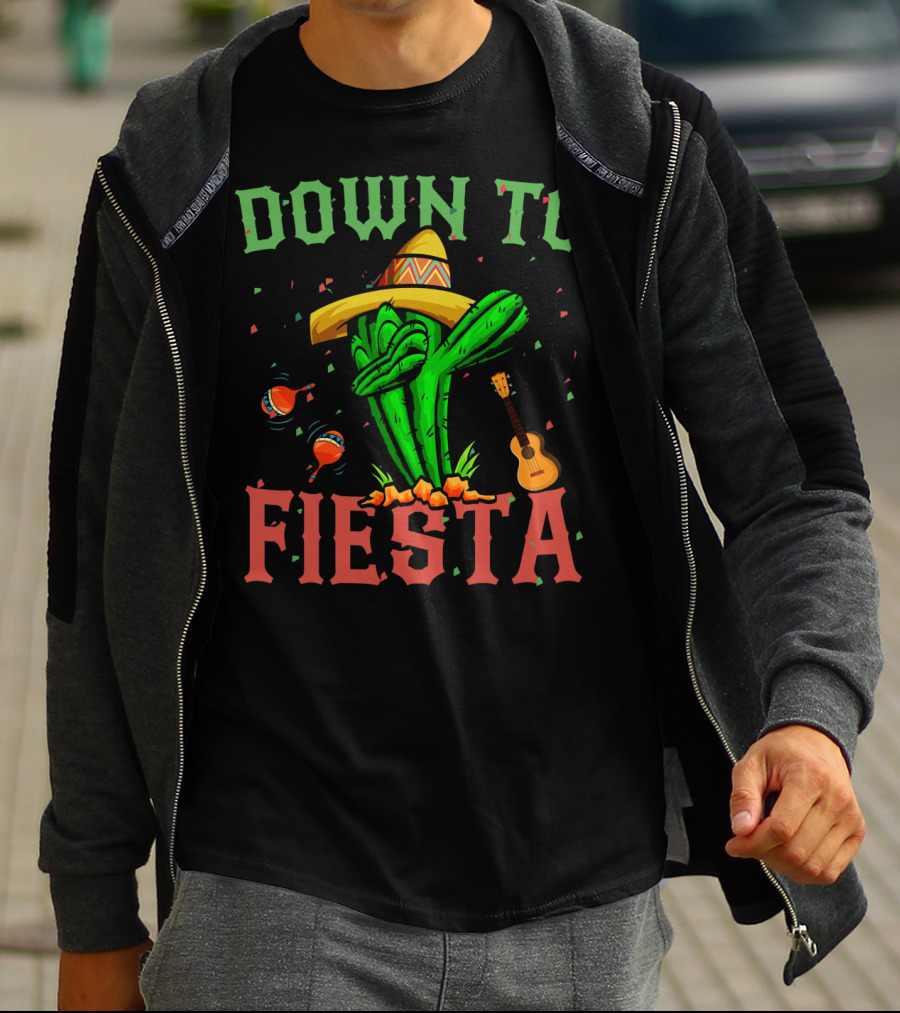 Down To Fiesta Dabbing Cactus Sombrero Maracas Guitar Cinco De Mayo T-Shirt