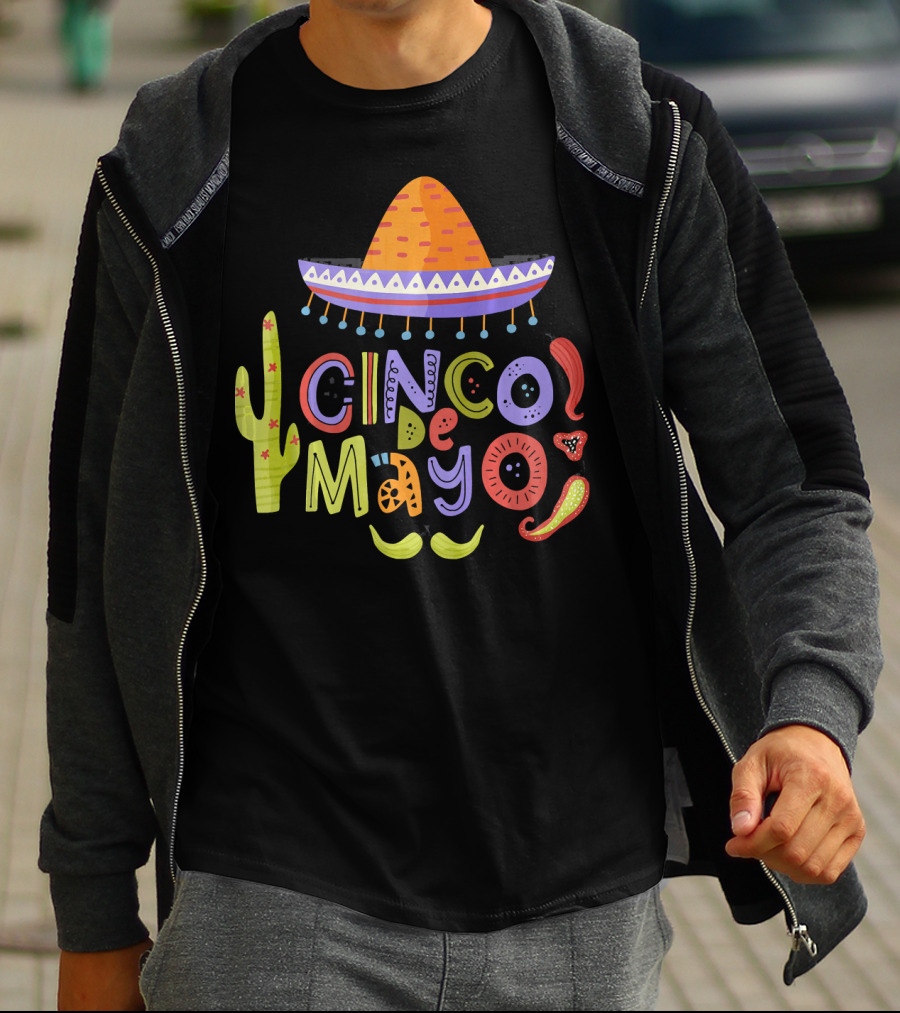 Cinco De Mayo Sombrero Fiesta With Cactus And Chiles T-Shirt