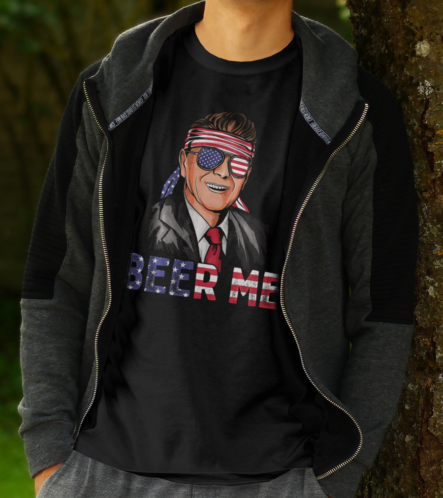 Ronald Reagan Beer Me Patriotic American Flag Bandana And Sunglasses T-Shirt