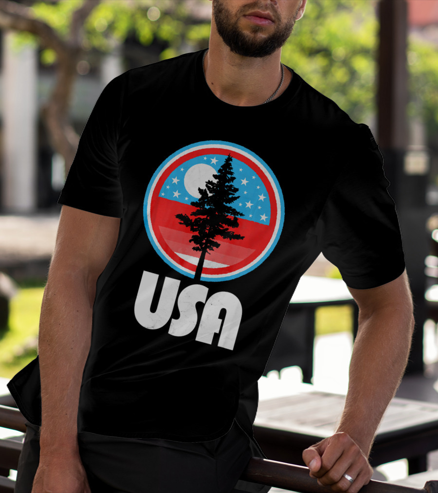USA Vintage Patriotic Tree Moon Stars T-Shirt