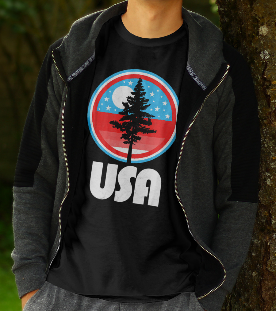 USA Vintage Patriotic Tree Moon Stars T-Shirt