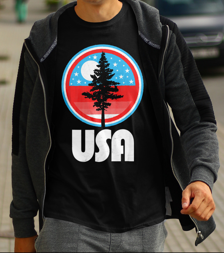 USA Vintage Patriotic Tree Moon Stars T-Shirt