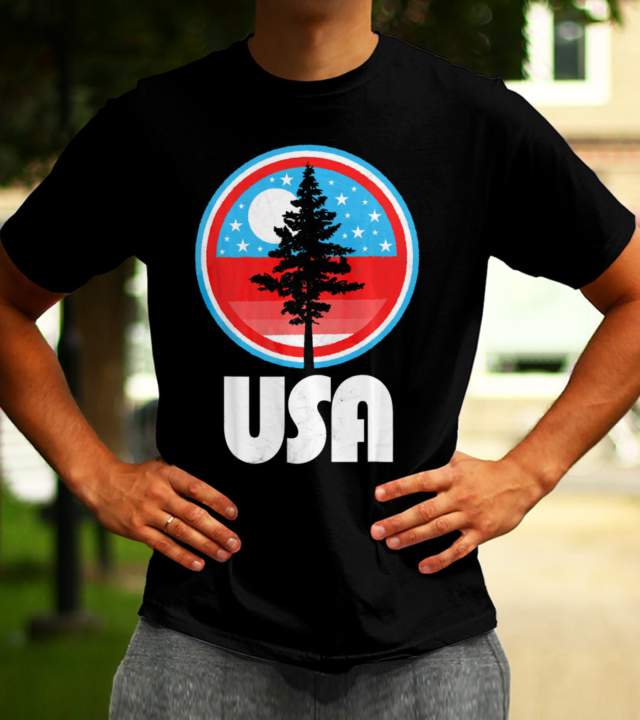 USA Vintage Patriotic Tree Moon Stars T-Shirt