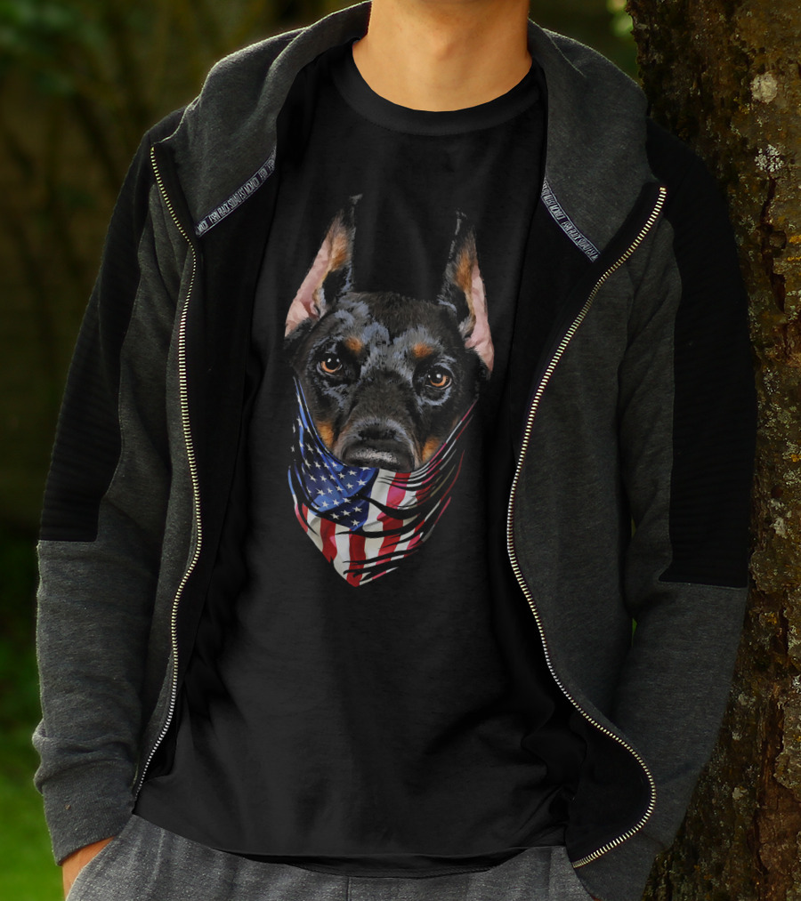 Patriotic Doberman With American Flag Bandana USA T-Shirt