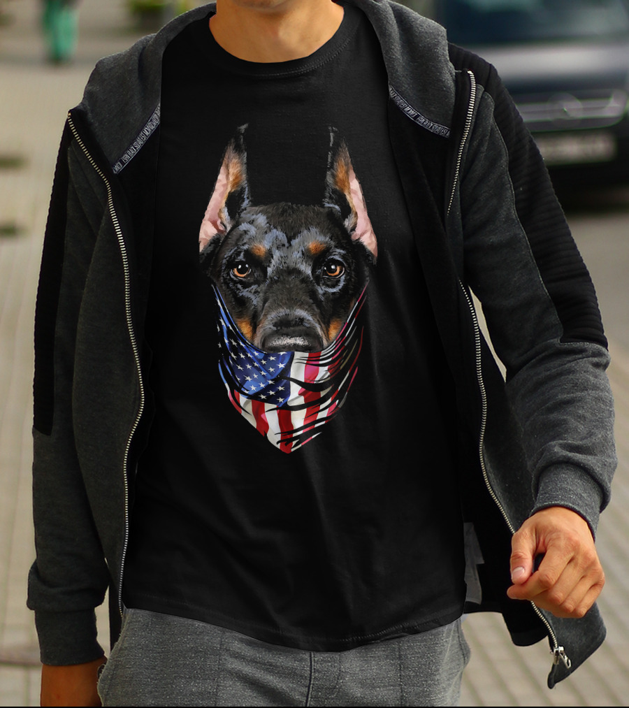 Patriotic Doberman With American Flag Bandana USA T-Shirt