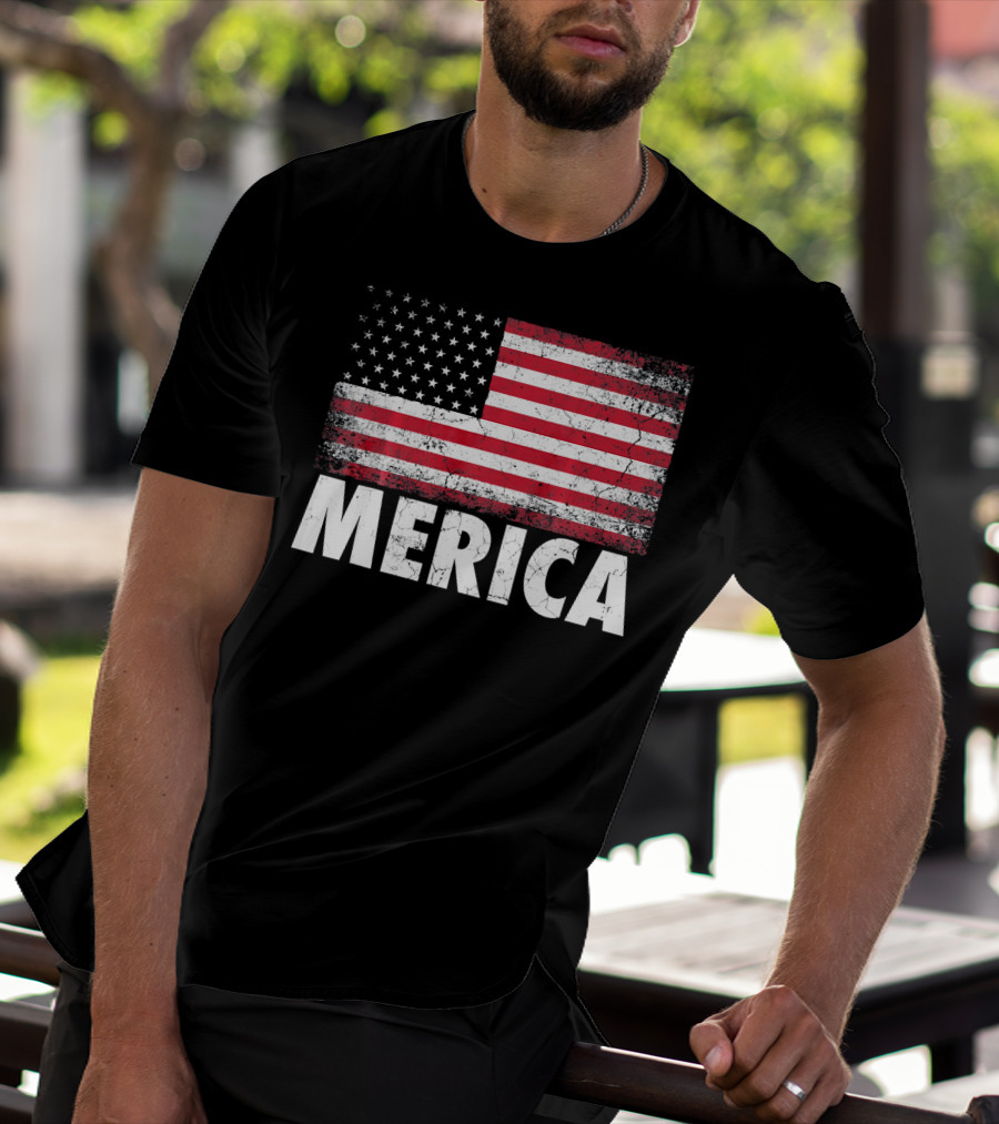 Merica American Flag Distressed Style USA Flag T-Shirt