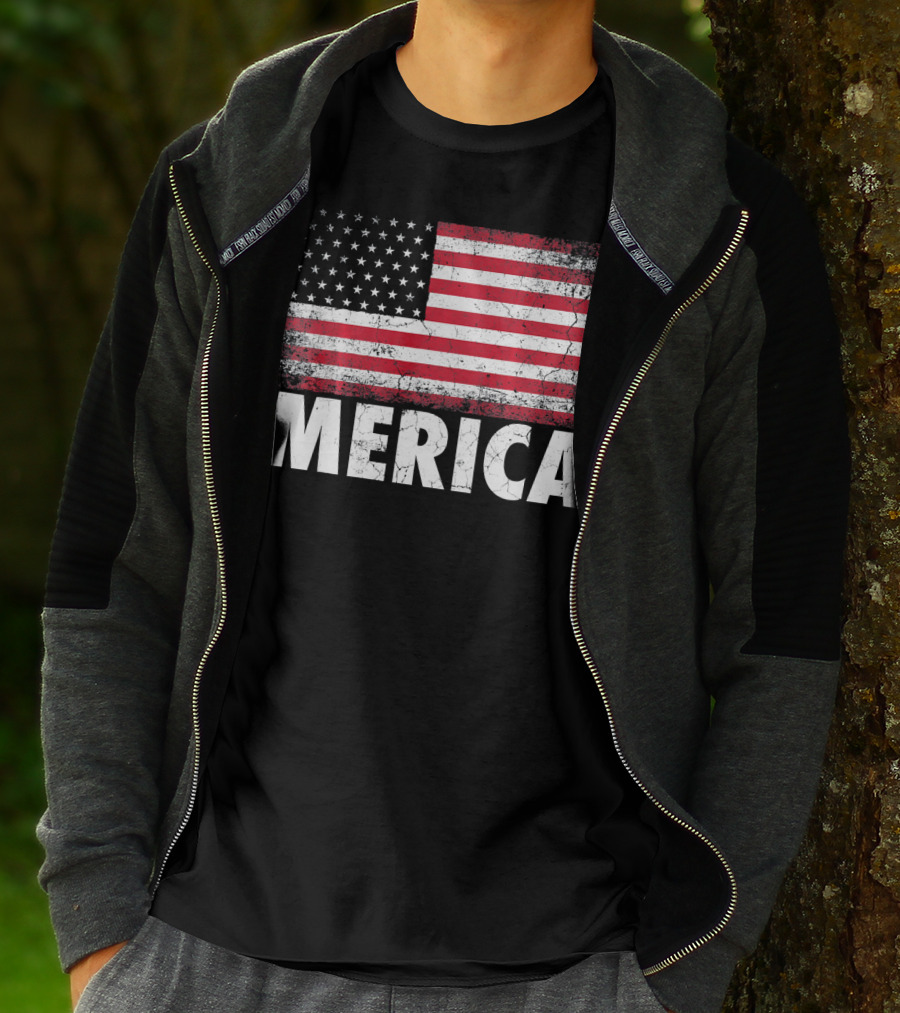 Merica American Flag Distressed Style USA Flag T-Shirt