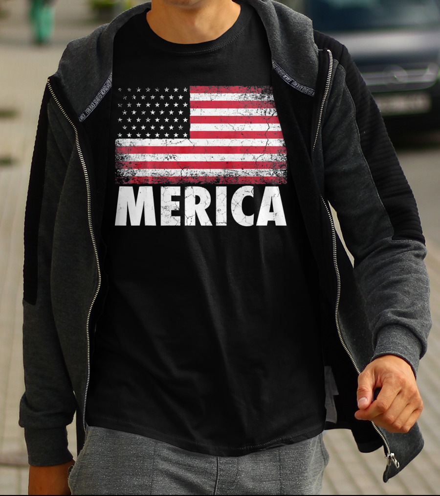 Merica American Flag Distressed Style USA Flag T-Shirt