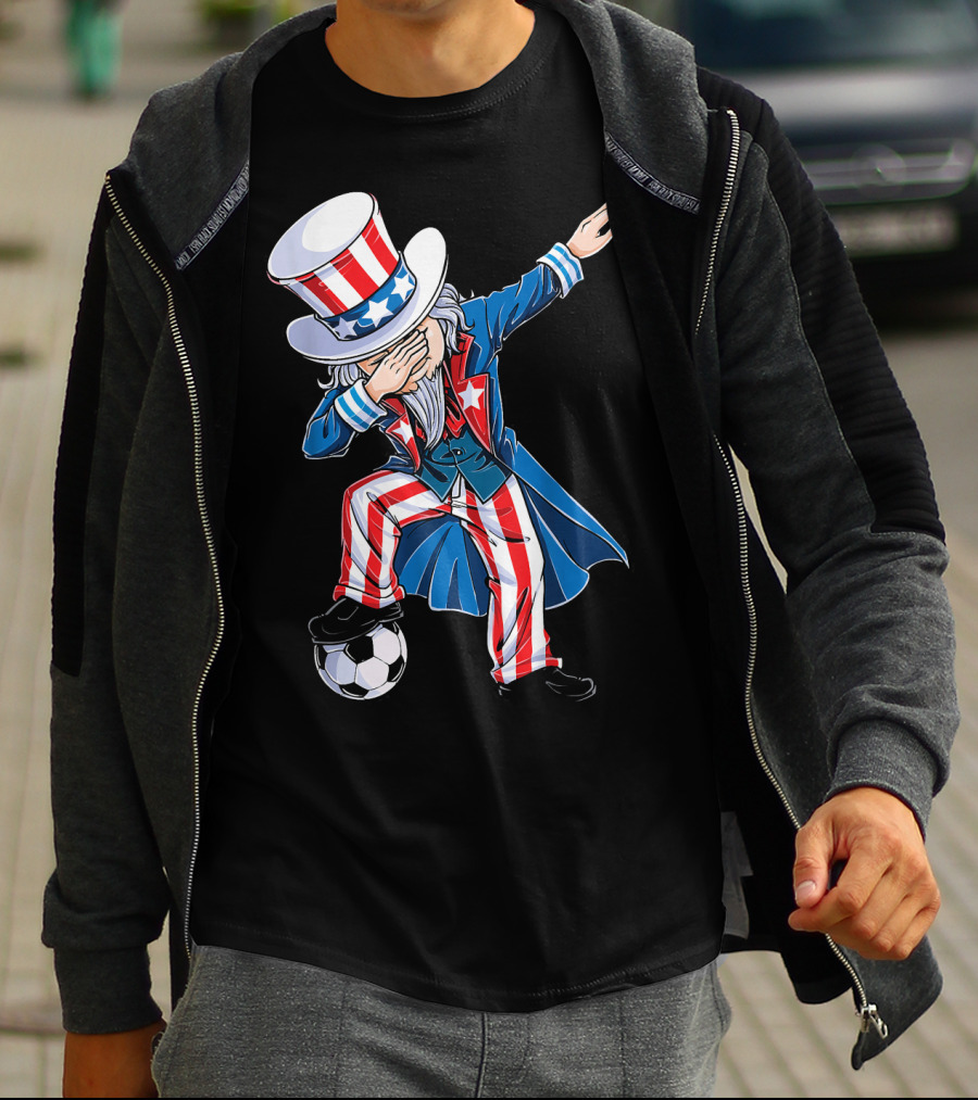 Dabbing Uncle Sam Soccer Patriotic USA Football Dance T-Shirt