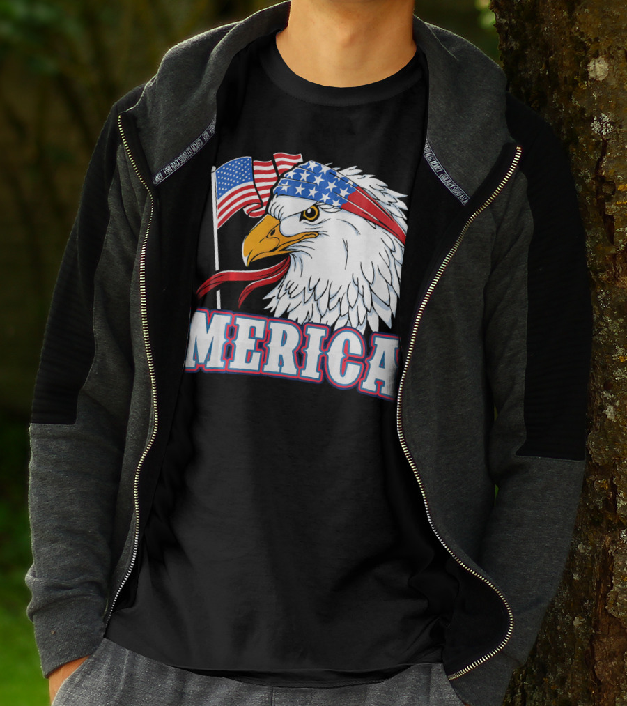 Merica Patriotic Bald Eagle American Flag Bandana USA Independence Day T-Shirt