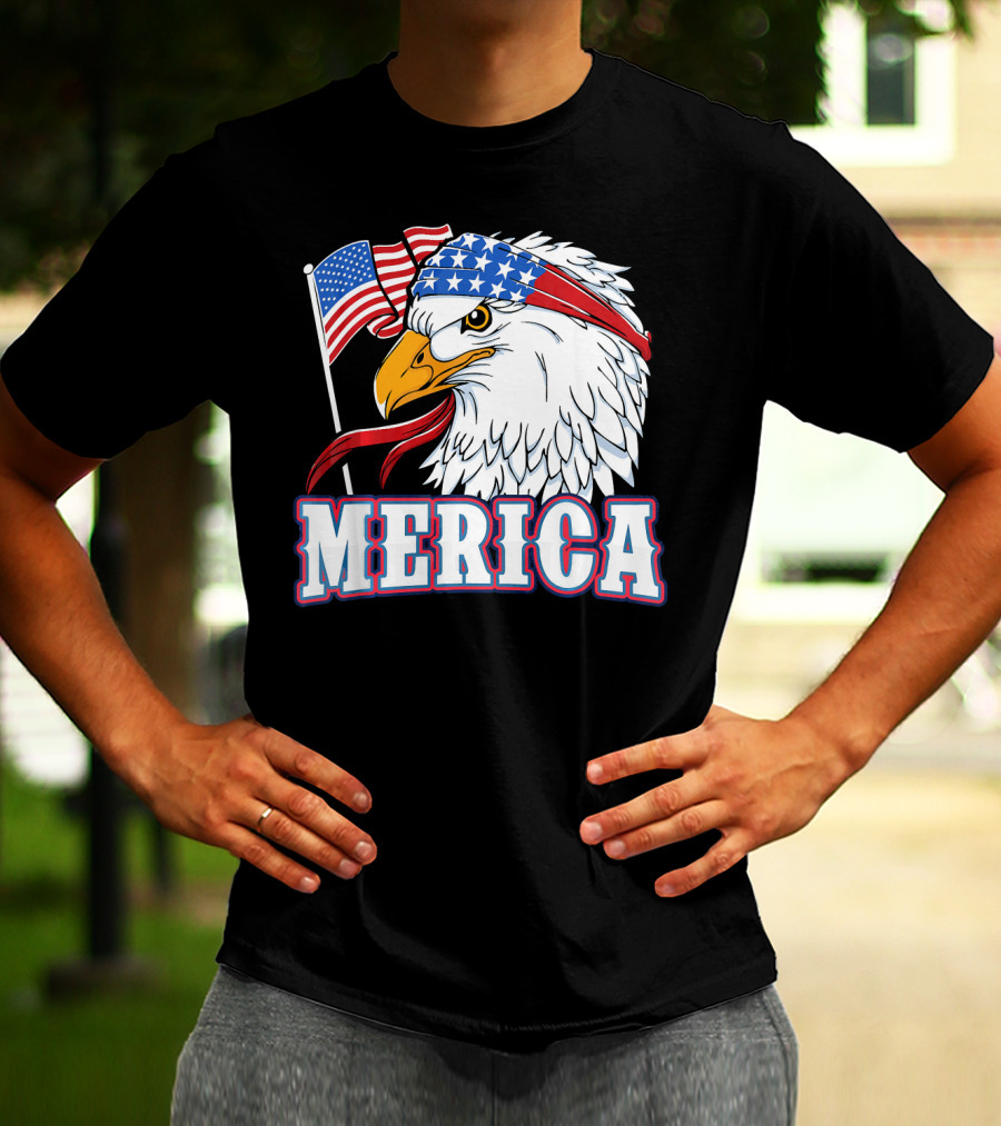 Merica Patriotic Bald Eagle American Flag Bandana USA Independence Day T-Shirt