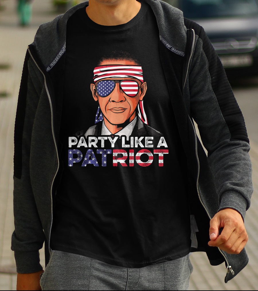 Party Like A Patriot Barack Obama American Flag Sunglasses T-Shirt