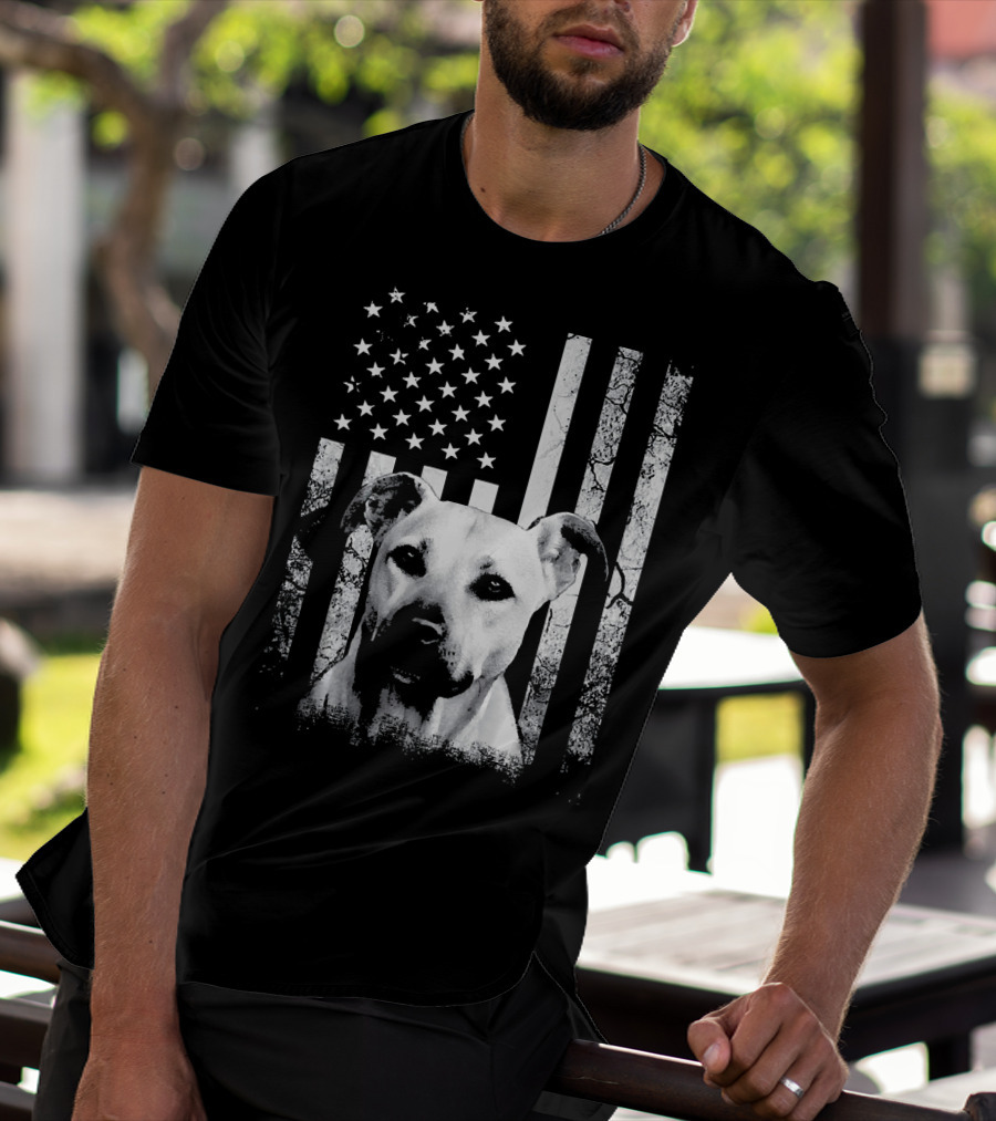 Black Mouth Cur With American Flag Fourth Of July America Dog T-Shirt