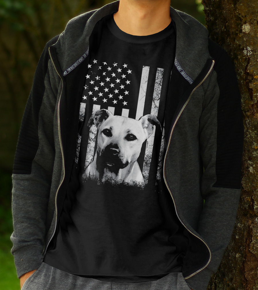 Black Mouth Cur With American Flag Fourth Of July America Dog T-Shirt