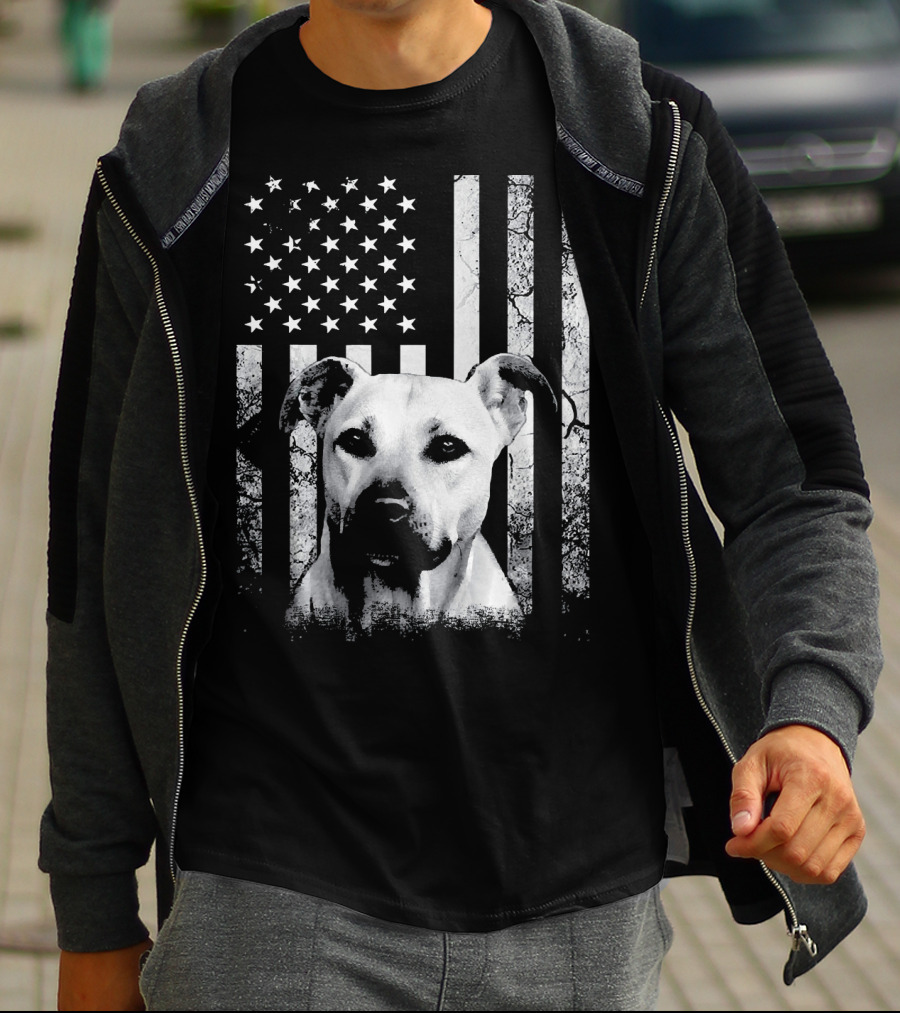 Black Mouth Cur With American Flag Fourth Of July America Dog T-Shirt