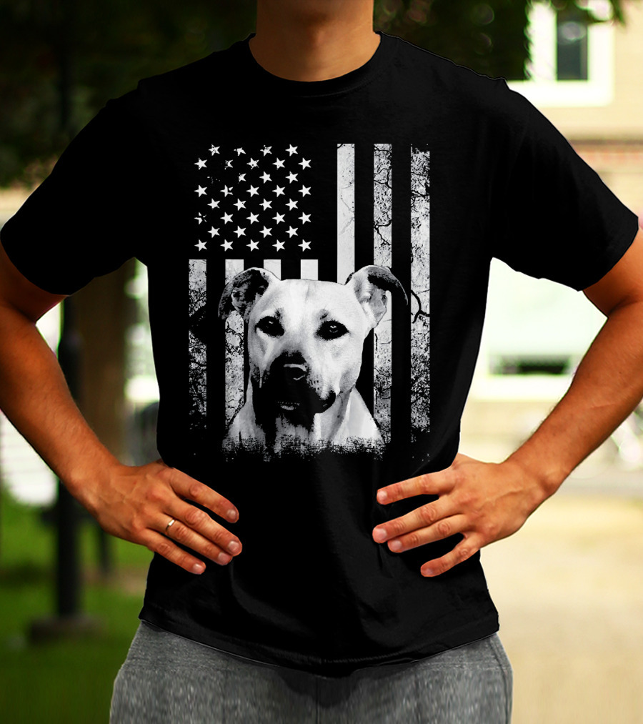 Black Mouth Cur With American Flag Fourth Of July America Dog T-Shirt