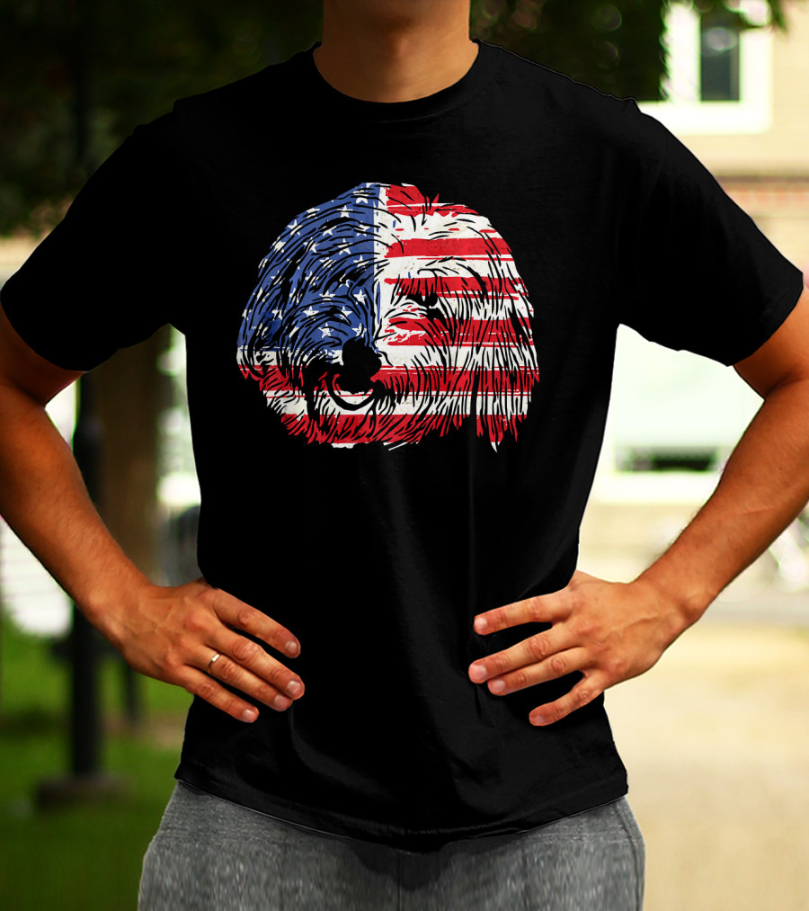 Funny Coton De Tulear Dog With American Flag T-Shirt