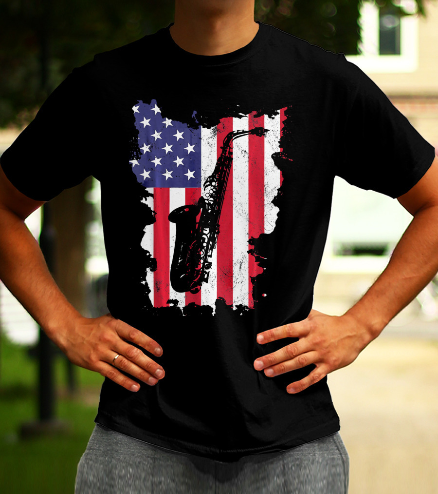 Saxophone USA Flag America Instrument T-Shirt