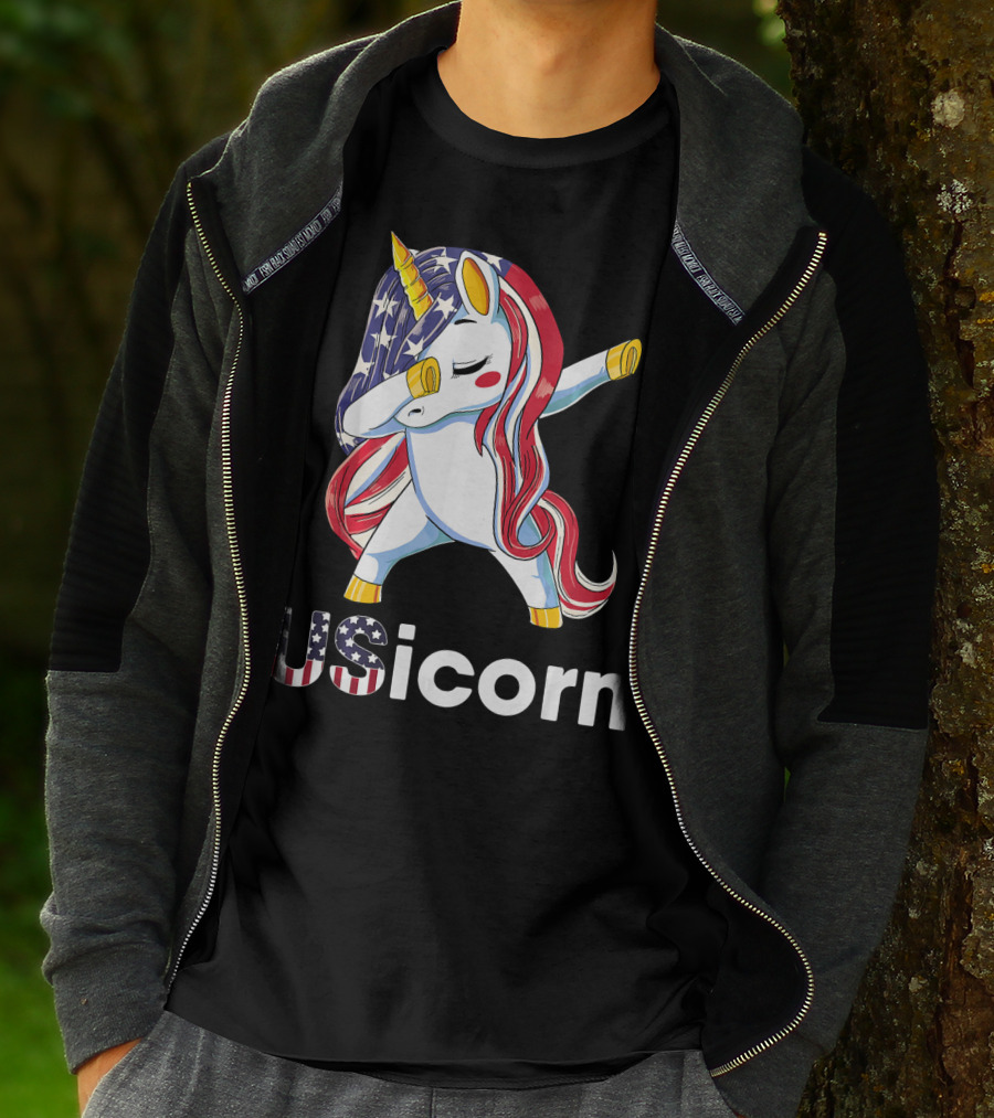 USA Flag Dabbing Unicorn USicorn Dress Stuff T-Shirt