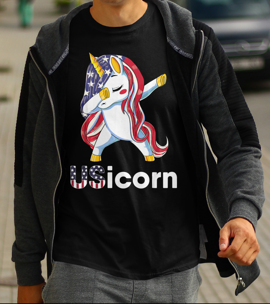 USA Flag Dabbing Unicorn USicorn Dress Stuff T-Shirt