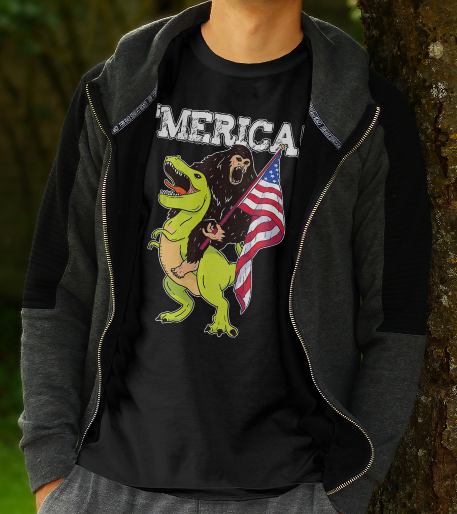 'Merica Bigfoot Dinosaur Fourth Of July Patriot T-Shirt
