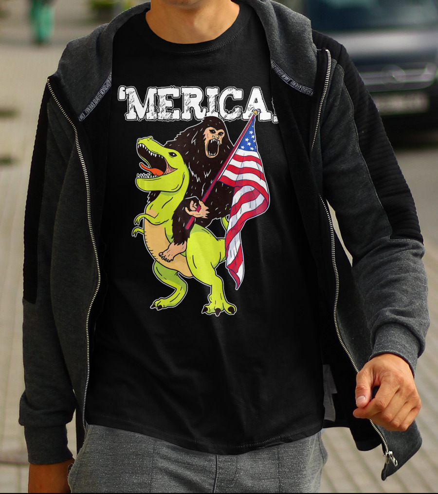 'Merica Bigfoot Dinosaur Fourth Of July Patriot T-Shirt