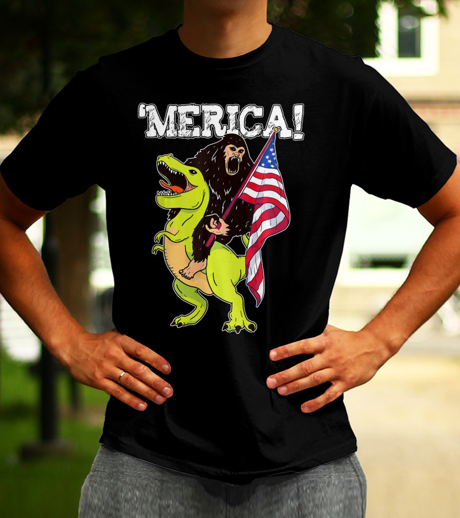'Merica Bigfoot Dinosaur Fourth Of July Patriot T-Shirt