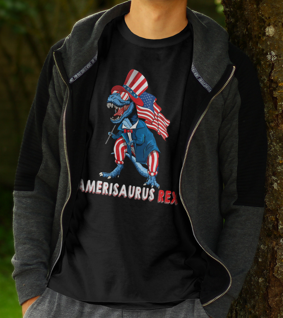 Amerisaurus Rex Dinosaur Uncle Sam USA Flag Independence Day T-Shirt