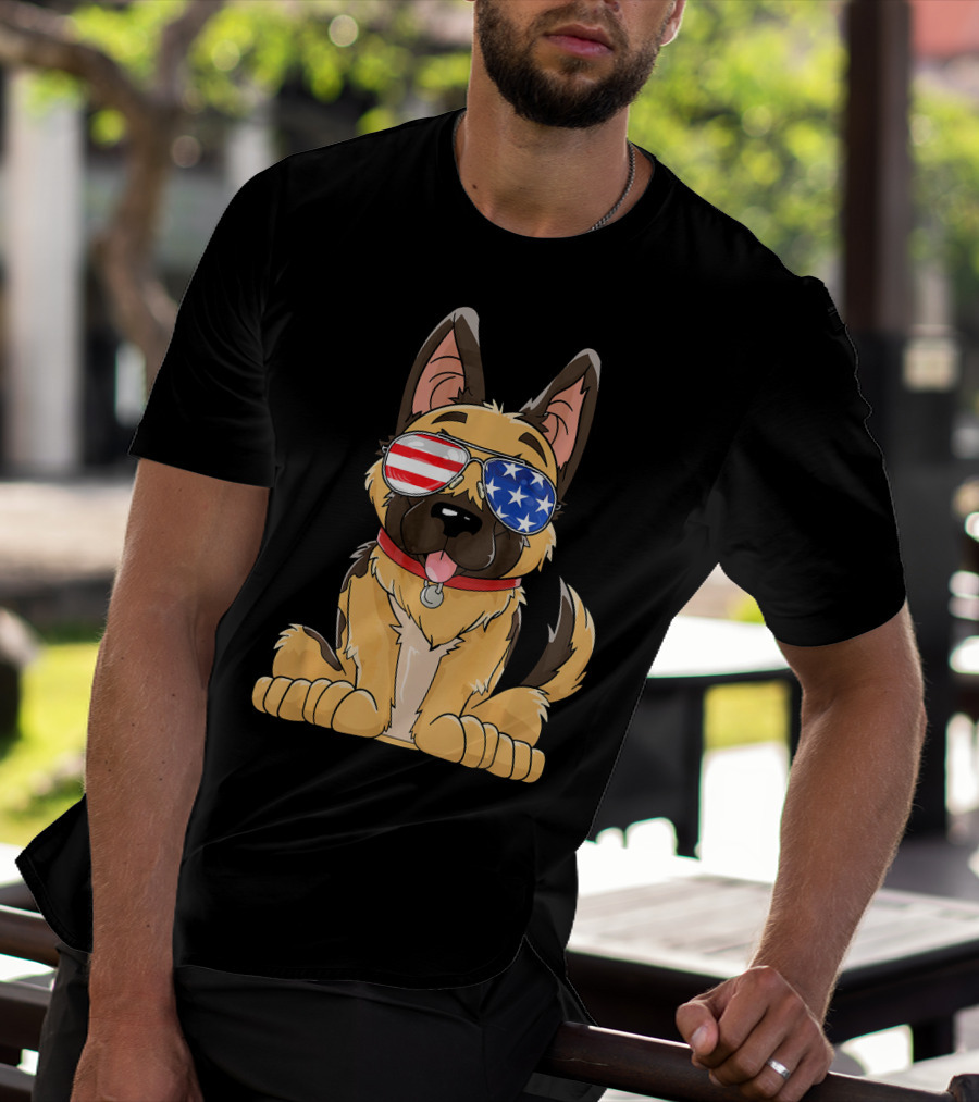 German Shepherd USA Flag Sunglasses T-Shirt